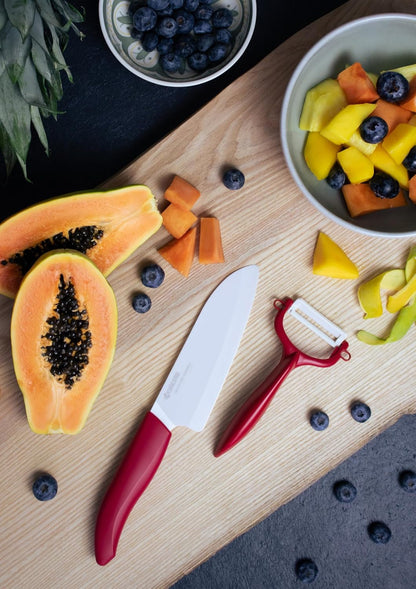 Advanced Ceramic Revolution Series 5-1/2-Inch Santoku Knife and Y-Peeler Set, Red2