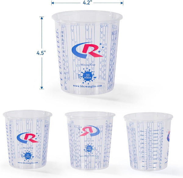 Paint Mixing Cup 20 Ounce, Accurate Measurements in Ratios and OZ. and ML, 12PCS Plastic Graduated Measuring Cups for Paint, Resin, Epoxy, Acrylic, Pigments, Art5
