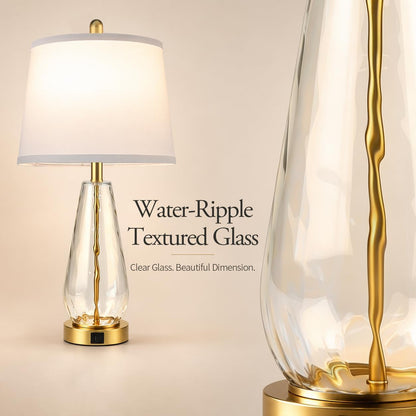 27'' Glass Table Lamps Set of 2 for Living Room, Gold Modern Lamps2