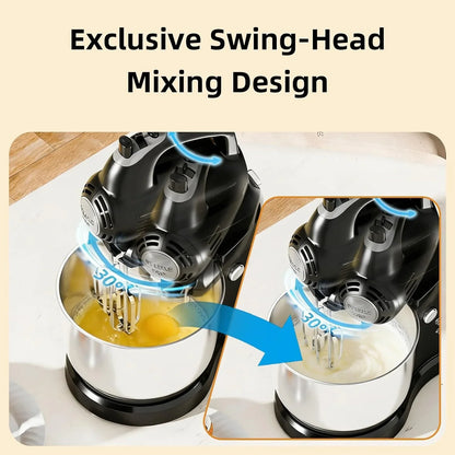 3.2QT 2-In-1 Stand Mixer, Electric Kitchen Mixer with Auto-Rotating Bowl & Tilt-Head, 5-Speed 250W Turbo Baking Machine for Beginners with Beater & Dough Hook for Cookie, Bread, Cake (Black)4