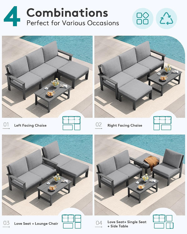 HDPE Outdoor Sectional with Ottoman & Coffee Table5