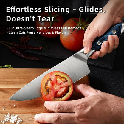 8 Inch Stainless Steel Kitchen Chef Knife, Blue Pakkawood Handle4
