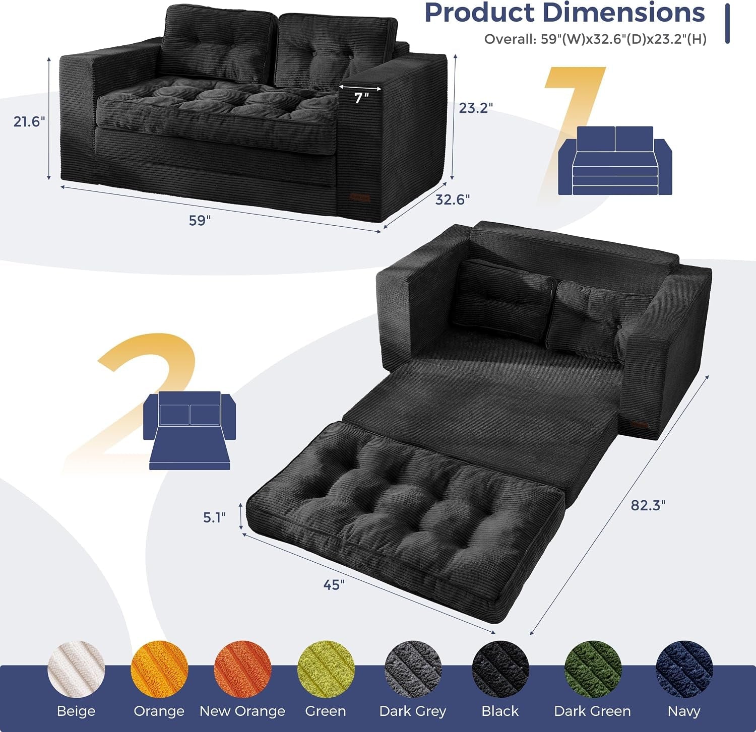 folding-sofa-bed-convertible-sleeper-loveseat-with-pillows