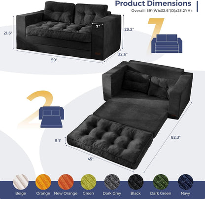 Folding Sofa Bed, Convertible Sleeper Loveseat with Pillows2