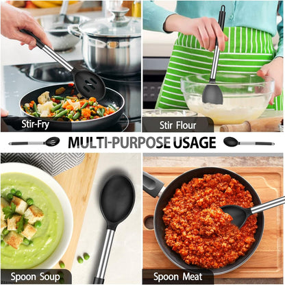 Silicone Cooking Spatulas and Spoons, Stainless Steel Kitchen Utensils Set5