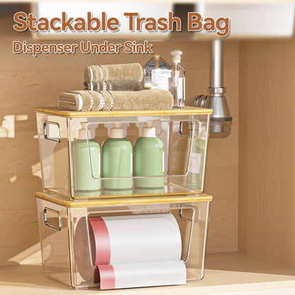 2 Pack Trash Bag Holder with Bamboo Lid Stackable Trashbag Dispenser2