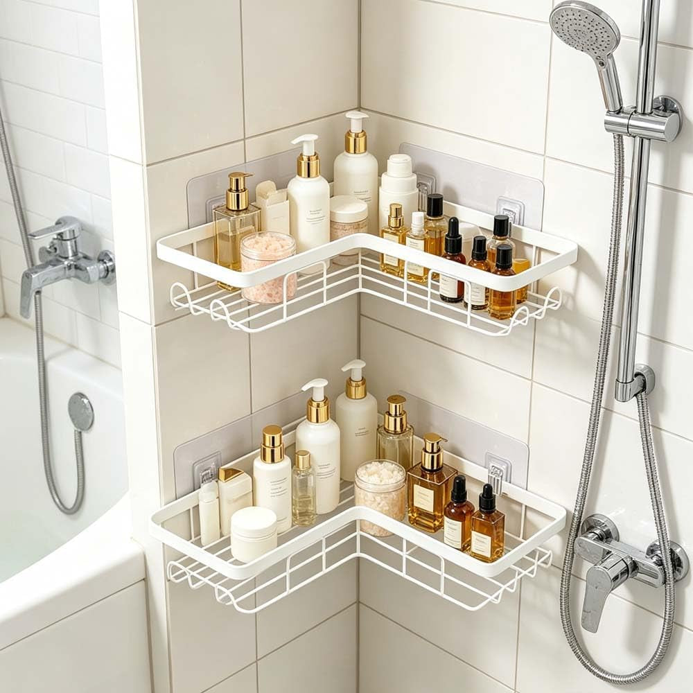 shower-caddy-2-pack-adhesive-no-drilling-corner-shower-shelf-rustproof-bathroom-organizer-with-hooks
