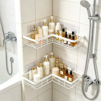 Shower Caddy 2 Pack, Adhesive No Drilling Corner Shower Shelf, Rustproof Bathroom Organizer with Hooks4