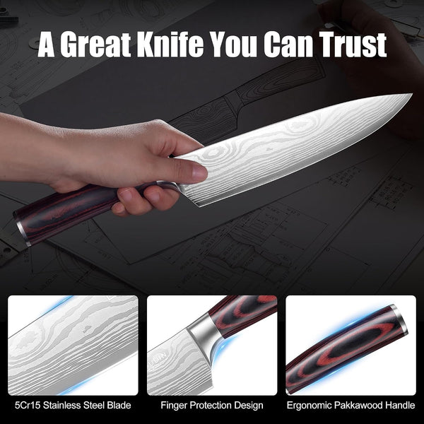 Chef Knife, 8 Inch High Carbon Stainless Steel Sharp Kitchen Knife with Ergonomic Handle, Gift Box for Family & Restaurant10