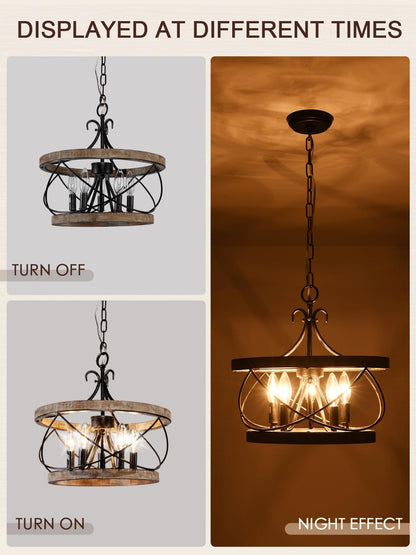 Farmhouse Wood Chandelier Light Fixture, 16 Inch Dining Room Light Fixture5