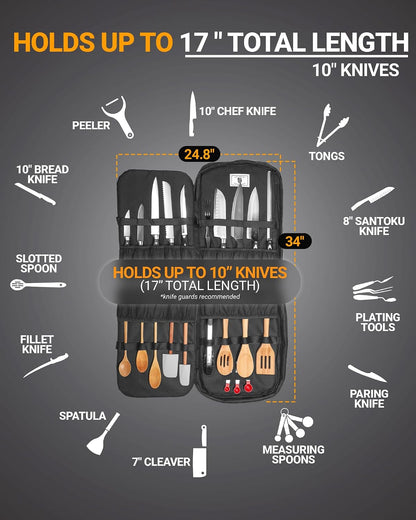 Chef Knife Bag | Premium Knife Case | Waterproof Material | Chefs Case with 30+ Pockets for Knives & Utensils | Culinary Gifts for Chefs & Students | Sturdy Travel Knife Bag (Black)6