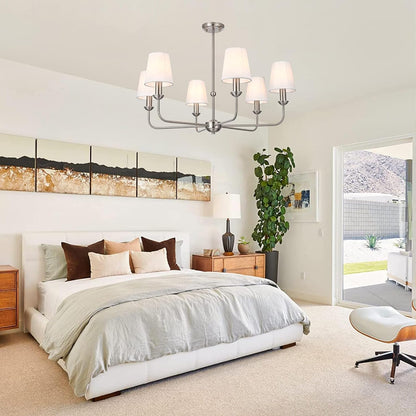 6-Light Modern Chandeliers with Linen Fabric Shades E12 Base9