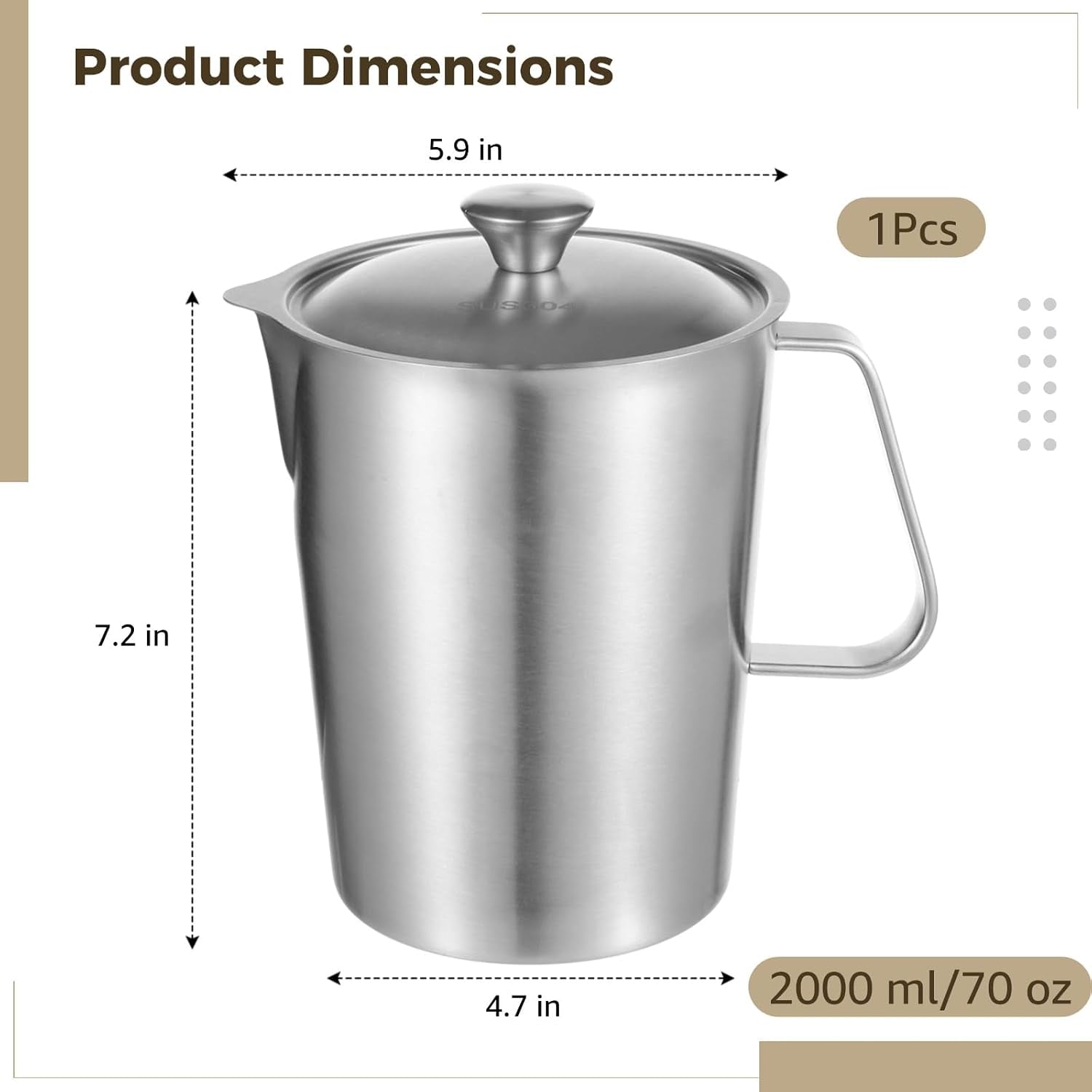 2l-stainless-steel-pitcher-with-lid-70-oz-measuring-cup-with-dual-scale-markings-milk-frothing-jug-large-beaker-for-espresso-machine-hot-cold-water-latte-art-iced-tea