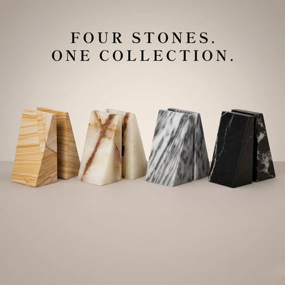 White Triangular Onyx Marble Bookends - Heavy-Duty Wedge Design, Modern Office and Bookshelf Organizer8
