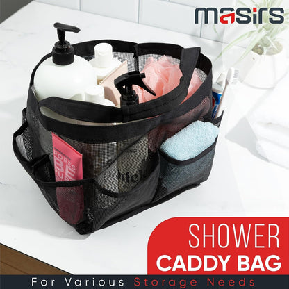 Shower Caddy Mesh - 9 Pocket Portable Bathroom Organizer Tote for Travel, Gym & Dorm - Collapsible Small Shower Caddy Bag to Hold Toiletries & Essentials (Black)2