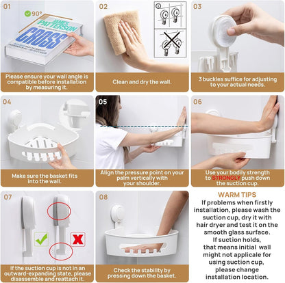 Corner Shower Caddy Suction Cup, Shower Shelves Suction Cup, White4