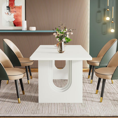 Tribesigns Modern Dining Table for 6 to 8 People, 71" Large Kitchen Dining Table with Wood Pedestal Base, Rectangular Long Dinner Table for Kitchen, Dining Room, Living Room, White4