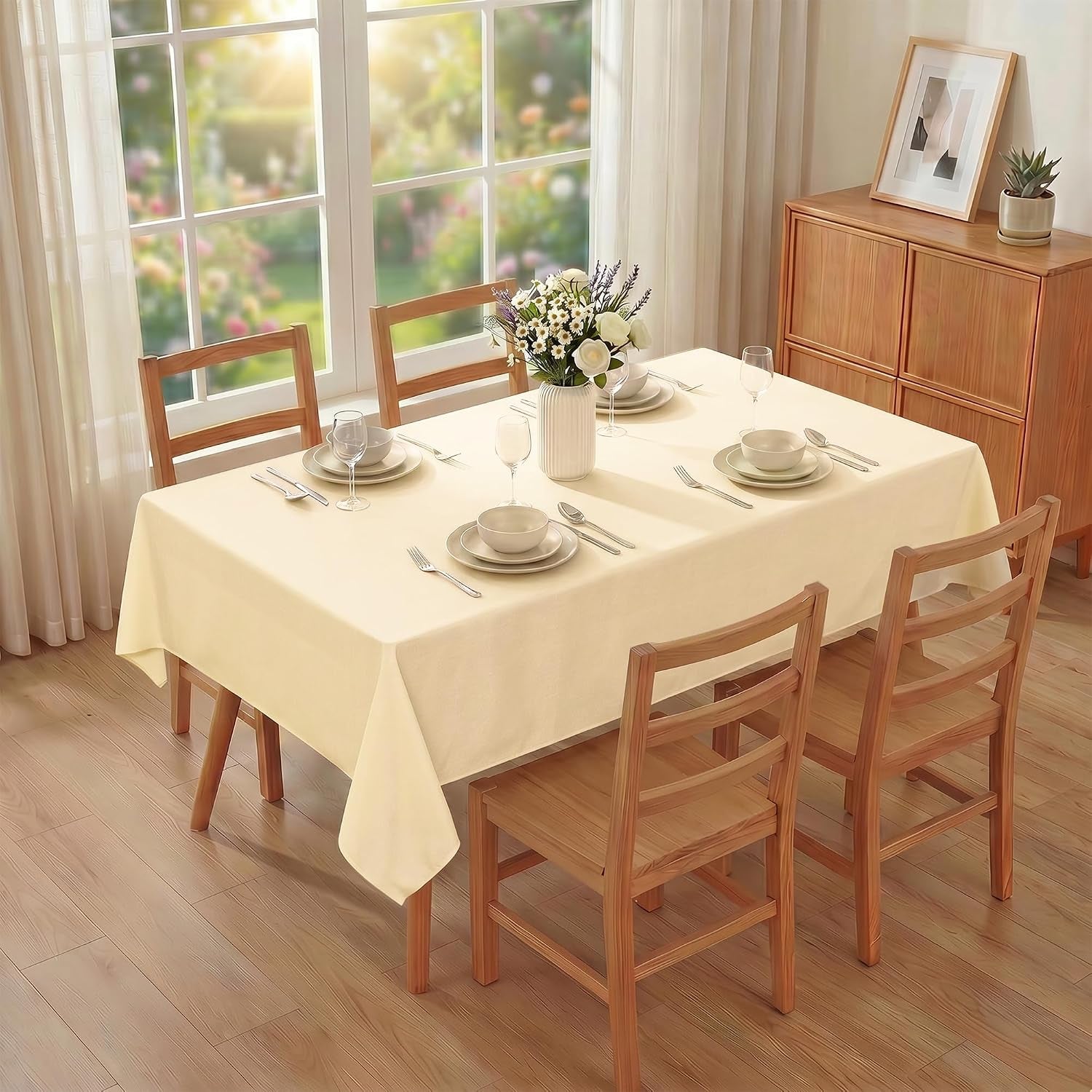 faux-linen-rectangle-tablecloth-spillproof-wrinkle-resistant-reusable-table-cloth-decorative-wipeable-table-cover-for-holiday-kitchen-dining-buffet-and-parties-60-x-102-inch-champagne