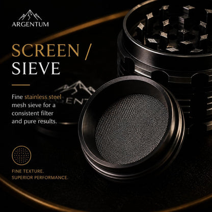 ARGENTUM 2.5 Inch Manual Herb & Spice Grinder Mill - 4 Piece Small Aluminum Kitchen Grinder for Salt, Pepper, Seasonings with Magnetic Lid, Steel Sieve, Cleaning Brush - Compact Food Prep Tool3