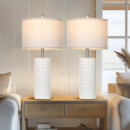 27" Ceramic Table Lamp, Farmhouse Table Lamp for Living Room, White Lamp for Bedroom, Night Stand, Modern Bedside Lamp Set of 2, End Table Lamps, White(2 Bulbs Included)3