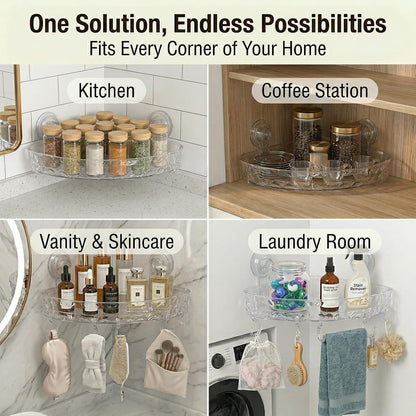 Corner Shower Caddy with Suction Cups, No Drill Corner Shower Shelf Organizer with Hooks, Clear Shower Storage Rack for Tile, Glass & Smooth Surfaces, White/Clear8