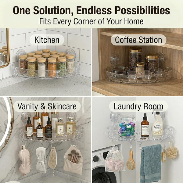 Corner Shower Caddy with Suction Cups, No Drill Corner Shower Shelf Organizer with Hooks, Clear Shower Storage Rack for Tile, Glass & Smooth Surfaces, White/Clear8