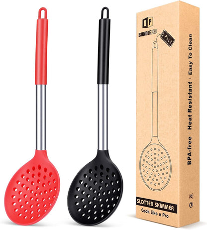 Silicone Kitchen Ladle Strainer, 2 Pack, Black-Red1