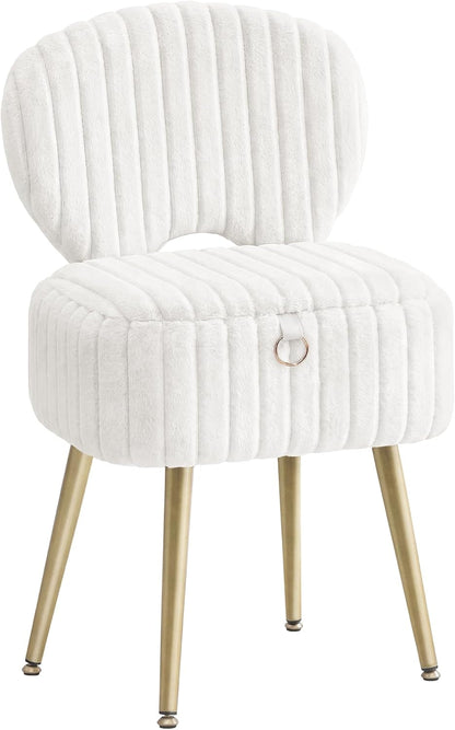 SONGMICS Vanity Chair, Makeup Stool with Folding Backrest | Plush Padded Dressing Table Stool, 17.1 X 13 X 32.1 Inch, for Bedroom, Dressing Room, Black, GLAMOR Collection ULOM532WD011