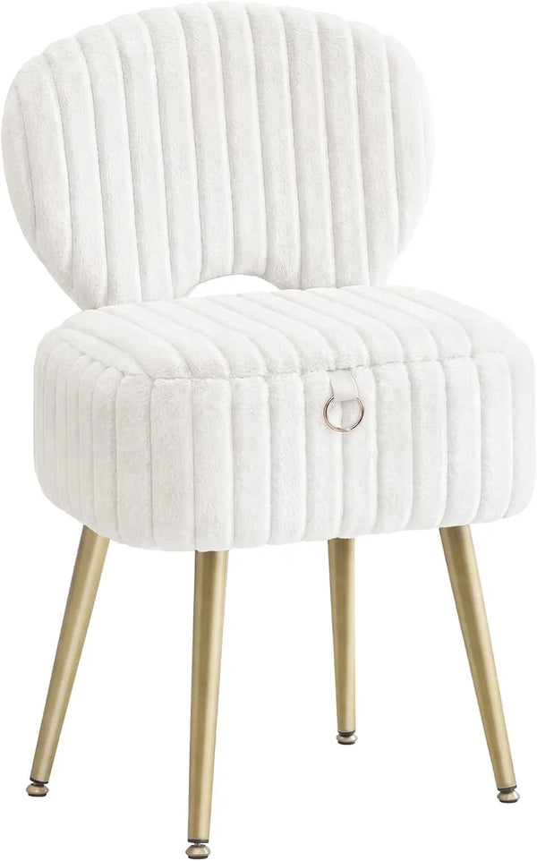 SONGMICS Vanity Chair, Makeup Stool with Folding Backrest | Plush Padded Dressing Table Stool, 17.1 X 13 X 32.1 Inch, for Bedroom, Dressing Room, Black, GLAMOR Collection ULOM532WD011