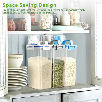 Rice Airtight Storage Container, 3 to 5Lbs Cereal Dry Food Flour Bin, Pet Dog Cat Food Dispenser with Measuring Cup, BPA Free Clear Plastic Kitchen and Pantry Organization Bin for Sugar8