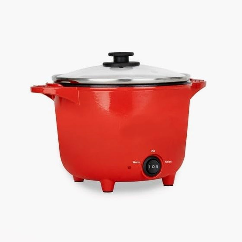 electric-mini-multi-cooker-pot-red-1-qt-ceramic-non-stick-rice-cooker-260w-with-glass-lid-measuring-cup-and-spatula