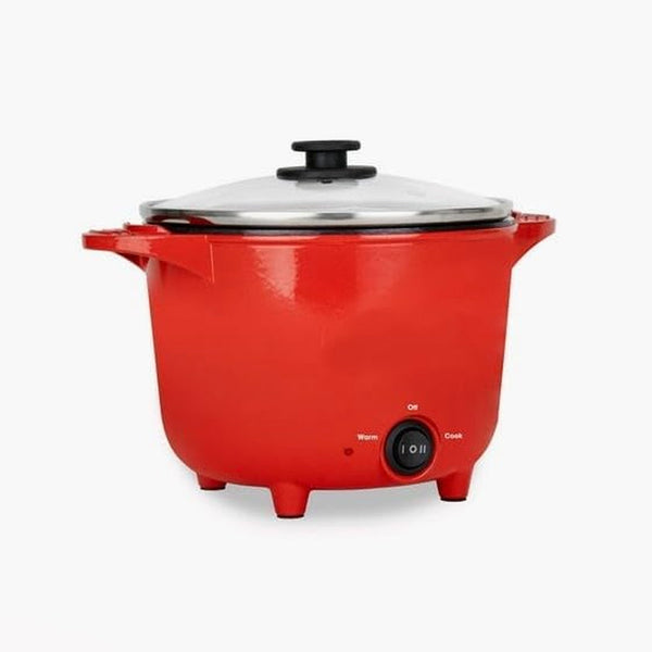 Electric Mini Multi-Cooker Pot, Red, 1 Qt Ceramic Non-Stick Rice Cooker, 260W with Glass Lid, Measuring Cup and Spatula1