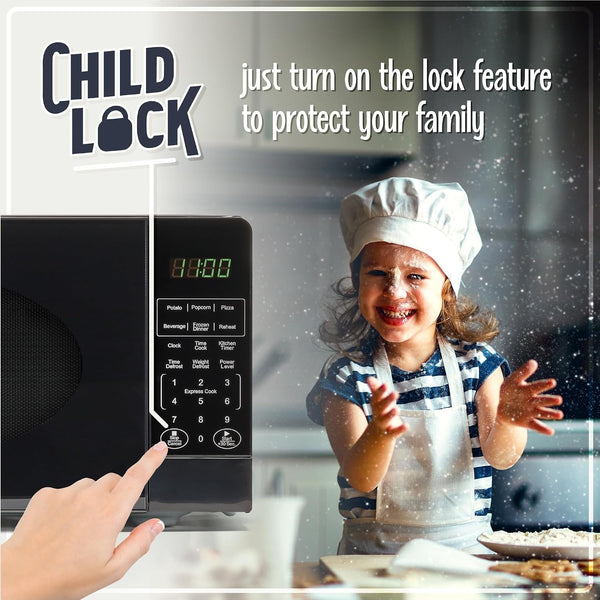 Modern Retro Countertop Microwave Oven - 700-Watt - 0.7 Cu Ft - 12 Pre-Programmed Cooking Settings - Digital Clock - Kitchen Appliances - Black4
