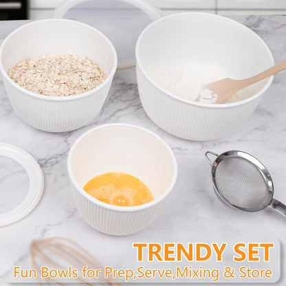 Plastic Mixing Bowls with Lids Set,4.97Qt Large Capacity Deep Nesting Bowl,8 Pieces Set Bpa-Free Prep Bowls,Dishwasher & Microwave Safe,Beige10