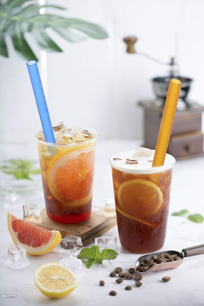 [Angled Tips] 8 Pcs Reusable Jumbo Wide Boba Straws & Smoothie Straws, Multi Colors Reusable Straw, BPA FREE Food-Grade Tritan Plastic Straw for Bubble Tea(Tapioca Boba Pearls) Milkshakes W/ 2 Brushes9