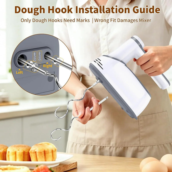 Cordless Electric Hand Mixer, 12-Speed with Storage Case, White | Rechargeable, Eject Button, LED, Self-Stand, 6×304 Stainless Attachment, Overheat Protection, Quiet for Baking Dough Cake Egg9