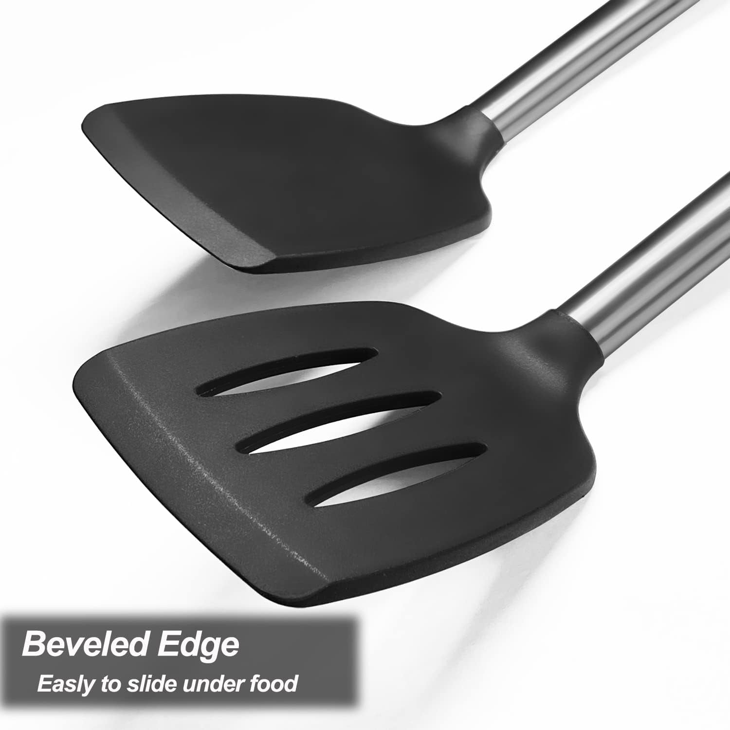2-pack-spatulas-solid-slotted-silicone-spatula-set-stainless-steel-handle-coated-with-silicone-non-stick-turners-heat-resistant-rubber-spatulas-for-fish-eggs-pancakes-wok-black