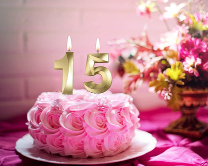 Gold 15Th & 51 Birthday Candles,Gold Number 15 Cake Topper for Birthday Decorations Party Decoration5