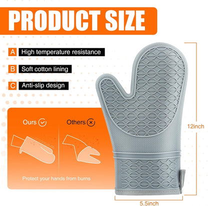 Silicone Oven Mitts, Heat Resistant 2PCS Oven Mitts with Soft Cotton Lining, Waterproof Non-Slip Grip Oven Glove, Kitchen Potholder Mits for BBQ, Baking, Cooking, 12.5 Inch - Grey2