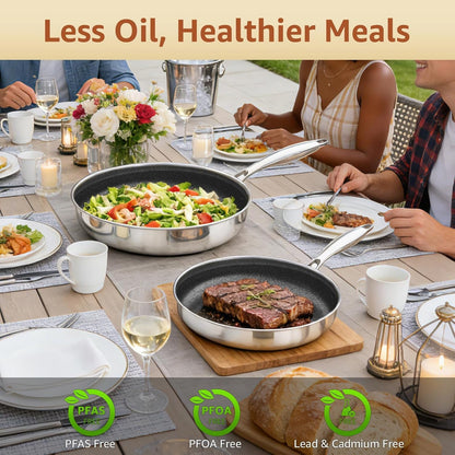 Hybrid 8-10-12 Inch Nonstick Frying Pan Set | PFOA Free | Stainless Steel Skillet | Non-Toxic | Stay-Cool Detachable Handle | Dishwasher and Oven Safe | Induction Ready5