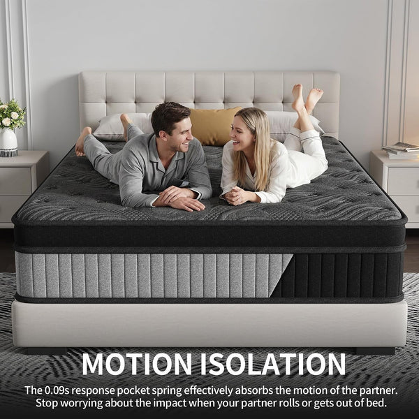 Queen Size 14 Inch Hybrid Mattress in a Box, Medium Firm Black and Gray Fabric Cover with Pocket Spring and Memory Foam - Breathable Supportive Cool Sleep for Back Side Stomach Sleepers7