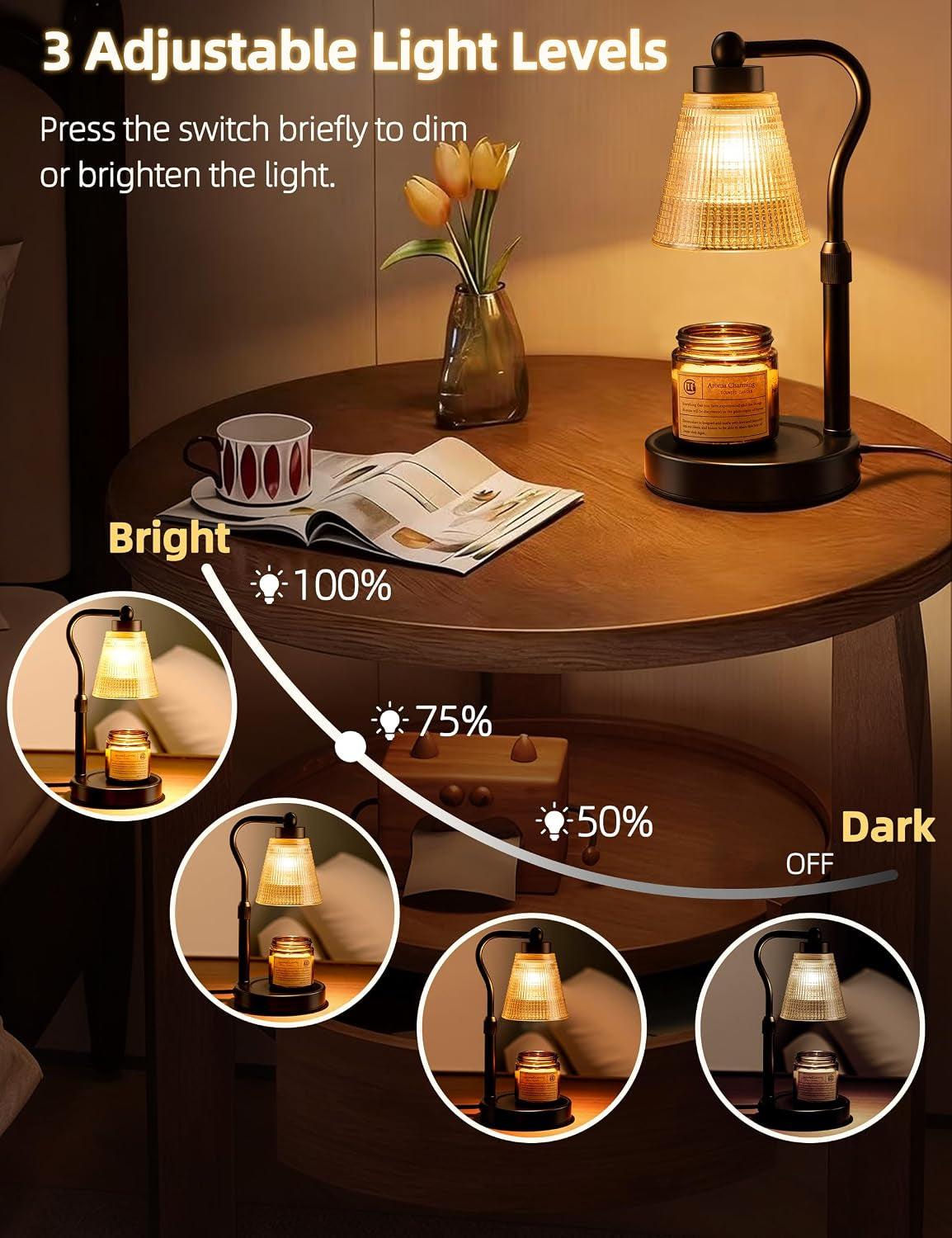 candle-warmer-lamp-for-jar-candles-height-adjustable-dimmable-with-2-4-8h-timer-2-50w-halogen-wax-melter-warmer-for-home-office-decor-flameless-smokeless-gift-for-women-mom-black-amber-1-pack