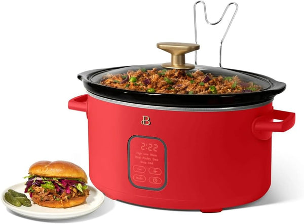6 Qt Programmable Slow Cooker with Digital Timer, 5 Cooking Functions, Removable Ceramic Pot and Tempered Glass Lid, Dishwasher Safe (Tomato Red)7