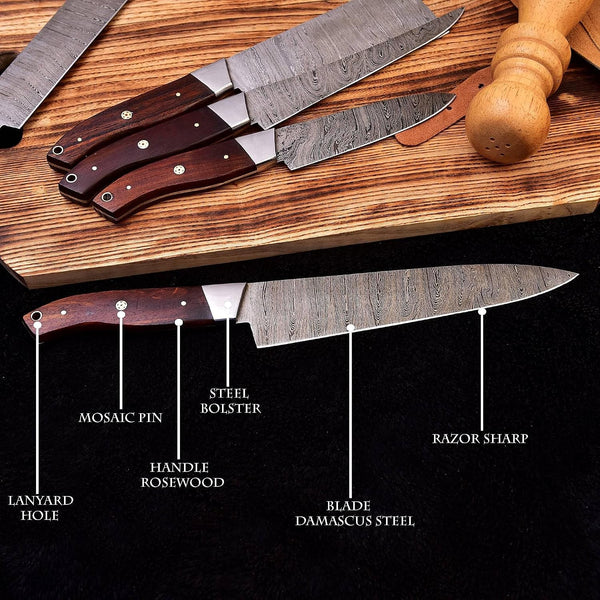 Hm-(Brown) Custom Made Damascus Steel #6 Pcs of Professional Utility Kitchen Knives Set Comes with Sweet Leather Roll Kit (3712)5