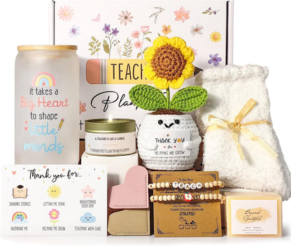 Teacher Gifts for Women, Back to School Teacher Gifts First Day of School | Teacher Appreciation Gift, Thank You Gift Bulk Basket End of Year for Thanksgiving with 16Oz Glass Cup1