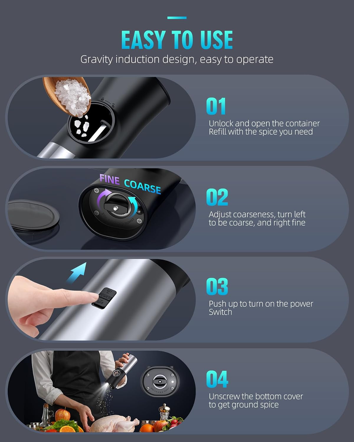 gravity-electric-salt-and-pepper-grinder-set-usb-rechargeable-automatic-salt-and-pepper-grinders-with-charging-base-adjustable-coarseness-one-handed-operation-led-light-stainless-steel