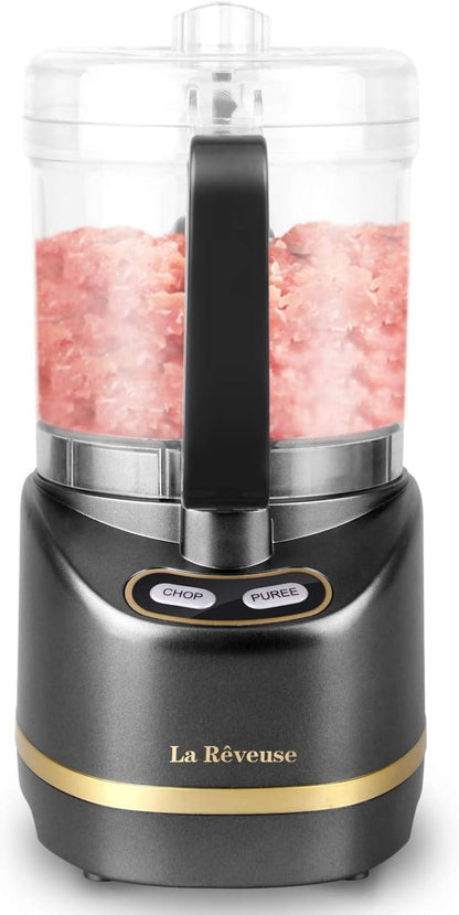 2 Cup Mini Food Processor, Electric Chopper Small, Metallic Grey | for Mincing, Chopping, Grinding, Blending, Puree, 2 Pulse Speeds, Dishwasher Safe, (1) Spatula Included, 200 Watts, LARB1814B2