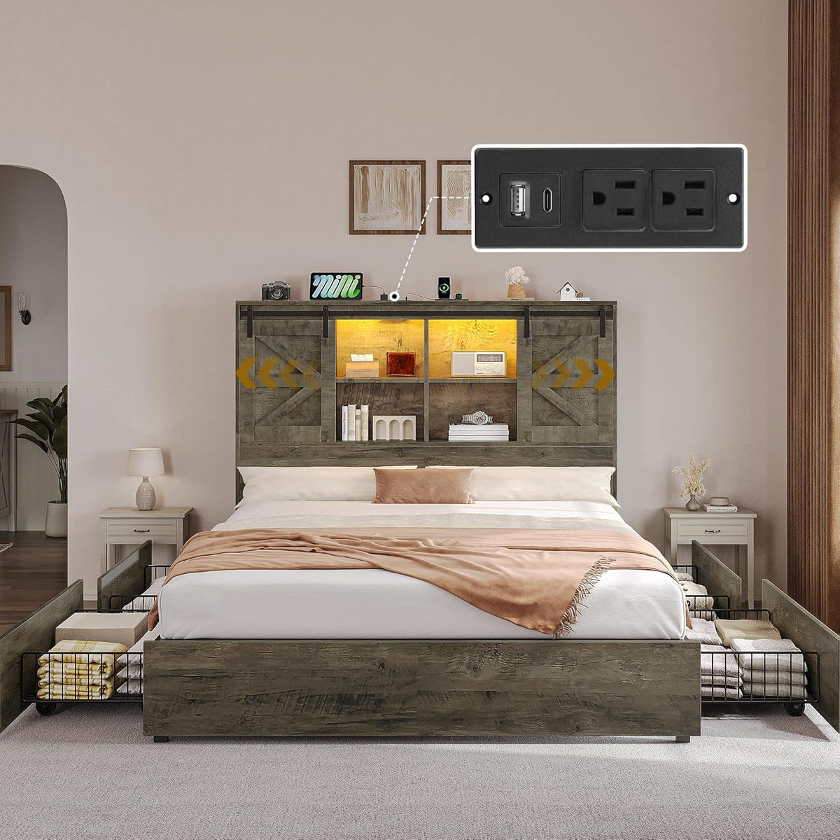 farmhouse-queen-size-bed-with-50-tall-storage-bookcase-headboard