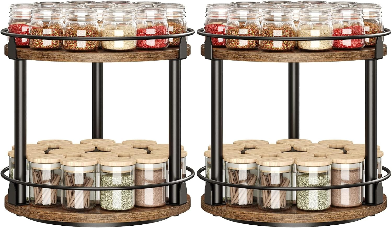 spice-rack-set-of-2-lazy-susan-organizer-2-tier-turntable-organizer-rotating-spice-rack-organizer-for-cabinet-compact-and-versatile-for-kitchen-countertop-rustic-brown-sr22l2br