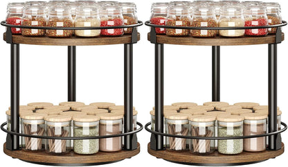 Spice Rack, Set of 2 Lazy Susan Organizer, 2-Tier Turntable Organizer, Rotating Spice Rack Organizer for Cabinet, Compact and Versatile, for Kitchen Countertop, Rustic Brown SR22L2BR7